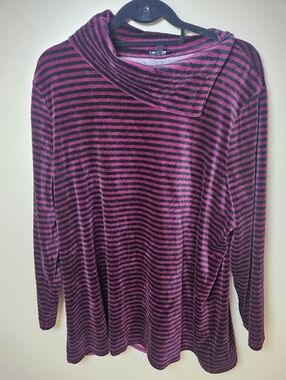 T By Talbots Maroon Black Stripe Velvet Tunic Sweatshirt Top Plus 2X Stretch